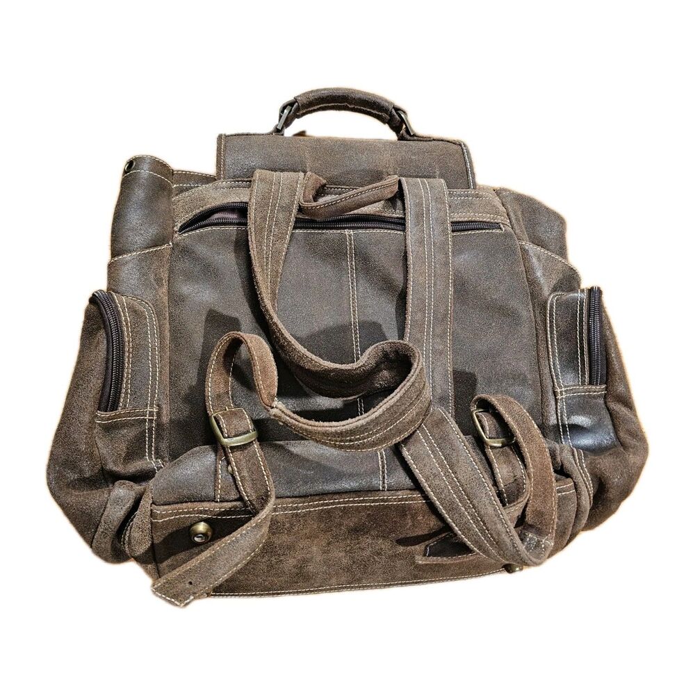 Claire Chase Jumbo Leather Laptop Backpack Brown Fits 17" Computer Bag #329 - Picture 4 of 10